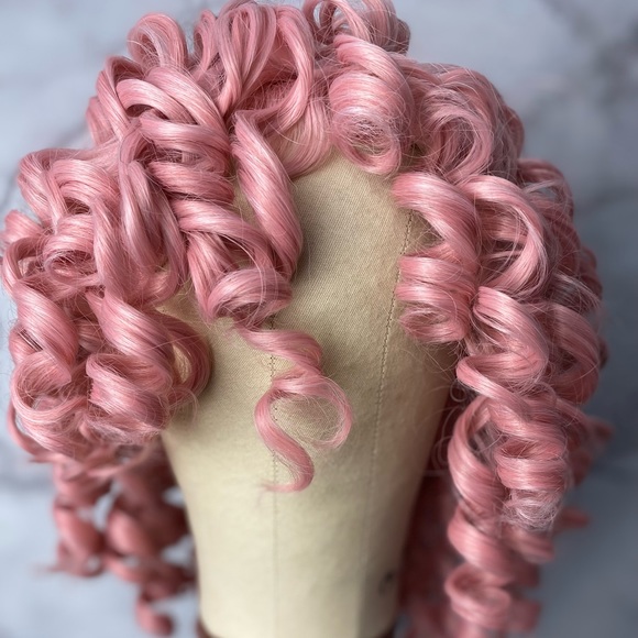 Pink Afro Curly Wig With Bangs - Picture 5 of 6